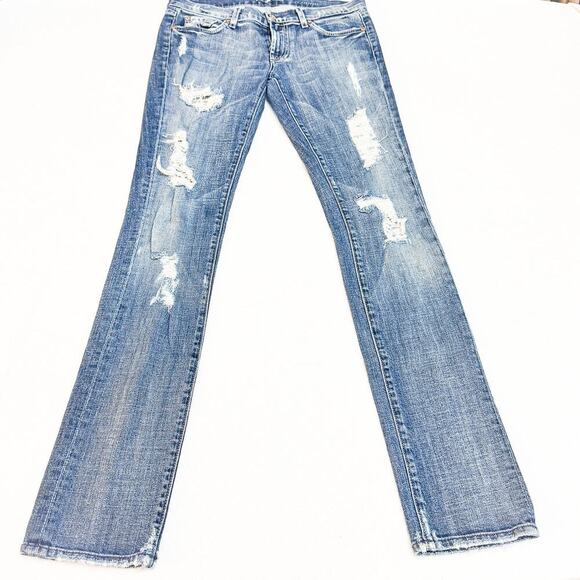 7 For All Mankind Roxanne Ripped Denim Jeans Dark Wash Size 27 - Picture 2 of 8